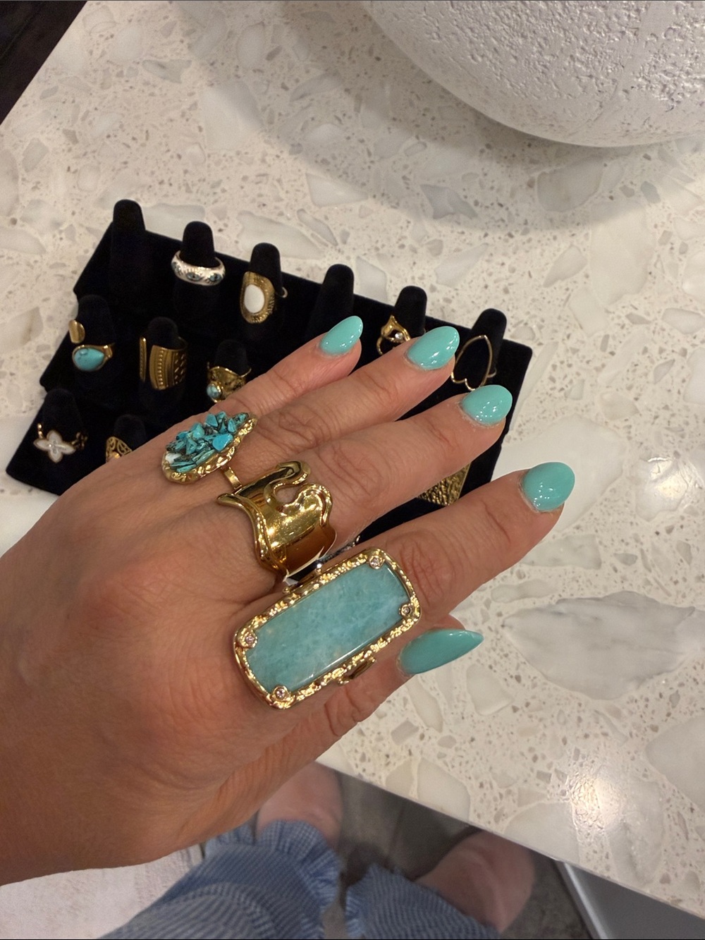 Gold-Plated Statement Ring with Aqua Blue Stone - Women Jewelry